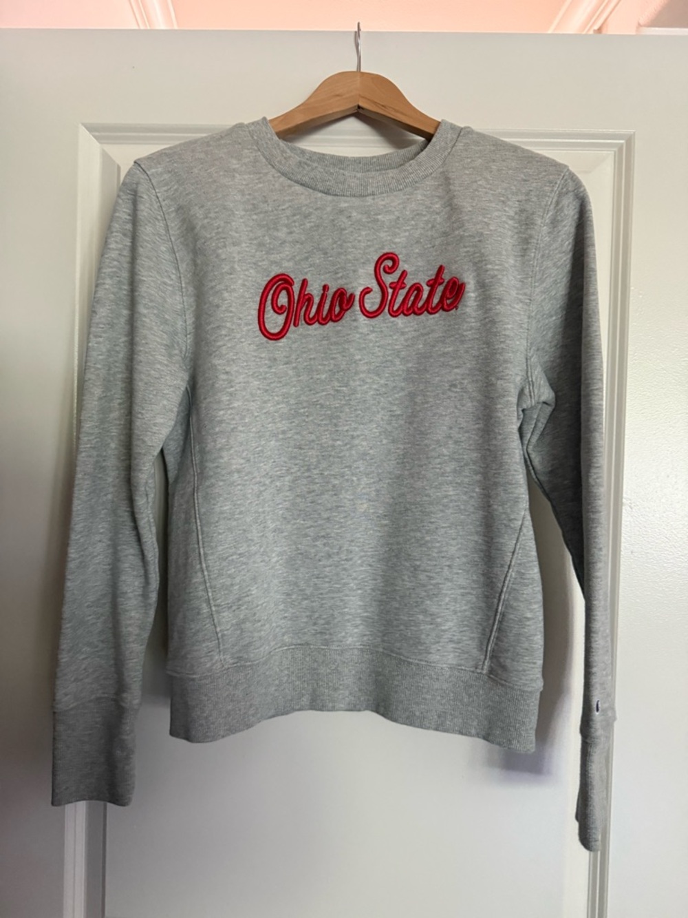 Champion Gray Crewneck Sweatshirt with Red 'Ohio State' Script